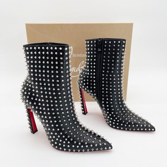 Christian Louboutin Shoes - Christian Louboutin Black Condora Booty Spiked Leather Heeled Ankle Boots EU 40